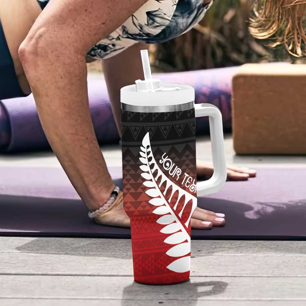 Red Silver Fern Spirit Taniko Tukutuku Personalised Tumbler With Handle