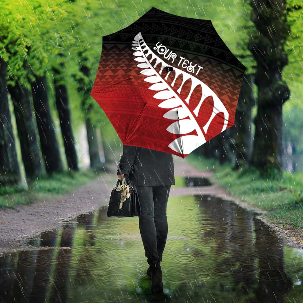 Red Silver Fern Spirit Taniko Tukutuku Personalised Umbrella - Polynesian Pride