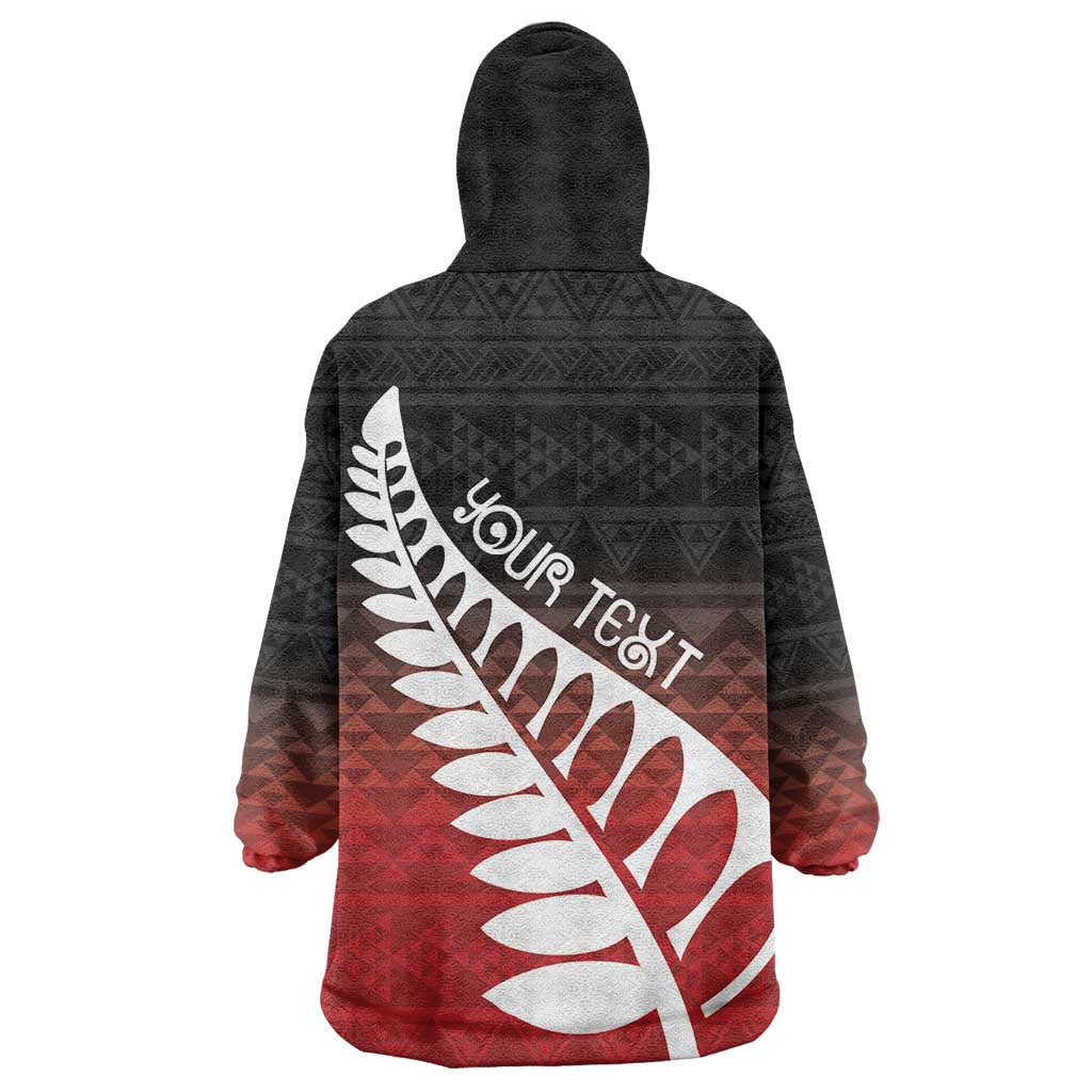 Red Silver Fern Spirit Taniko Tukutuku Personalised Wearable Blanket Hoodie