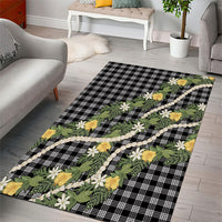 Aloha Puakenikeni Anthurium Pikake Lei Area Rug Black Hawaiian Palaka Pattern