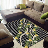 Aloha Puakenikeni Anthurium Pikake Lei Area Rug Black Hawaiian Palaka Pattern
