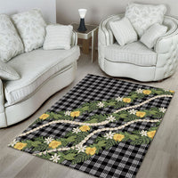 Aloha Puakenikeni Anthurium Pikake Lei Area Rug Black Hawaiian Palaka Pattern