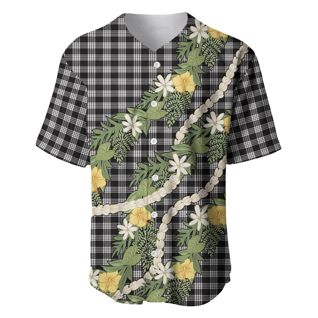 Aloha Puakenikeni Anthurium Pikake Lei Baseball Jersey Black Hawaiian Palaka Pattern