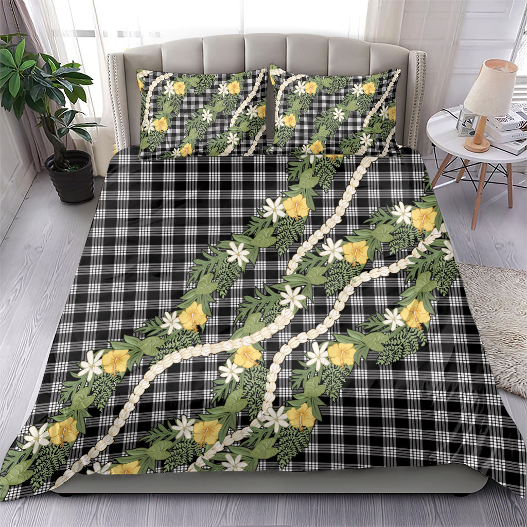 Aloha Puakenikeni Anthurium Pikake Lei Bedding Set Black Hawaiian Palaka Pattern