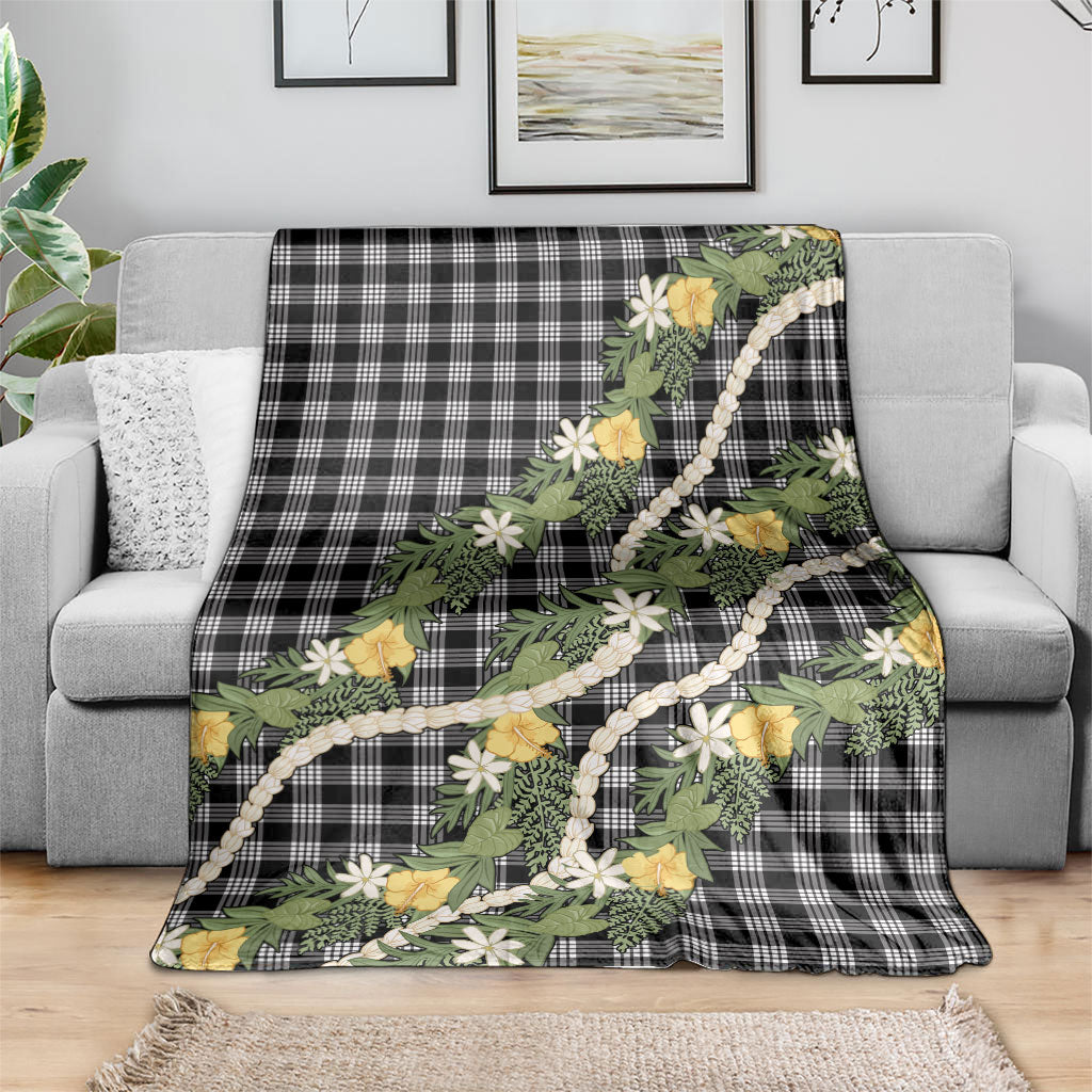 Aloha Puakenikeni Anthurium Pikake Lei Blanket Black Hawaiian Palaka Pattern