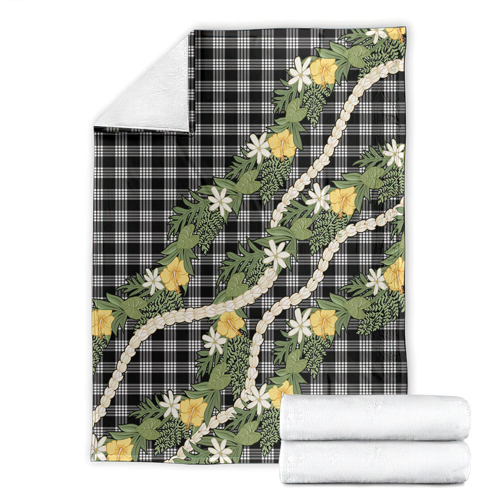 Aloha Puakenikeni Anthurium Pikake Lei Blanket Black Hawaiian Palaka Pattern