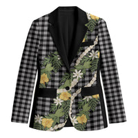 Aloha Puakenikeni Anthurium Pikake Lei Blazer Black Hawaiian Palaka Pattern