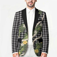 Aloha Puakenikeni Anthurium Pikake Lei Blazer Black Hawaiian Palaka Pattern