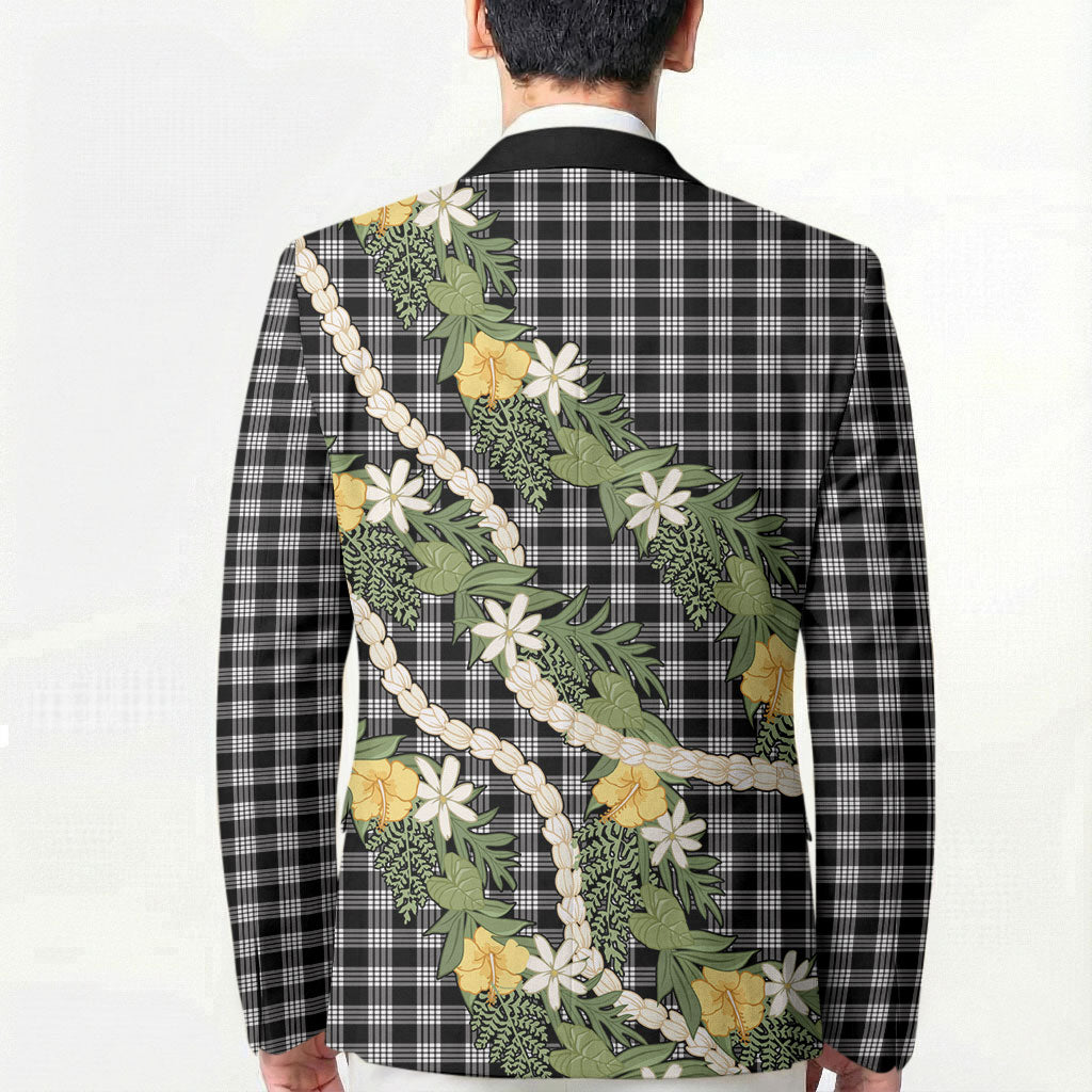 Aloha Puakenikeni Anthurium Pikake Lei Blazer Black Hawaiian Palaka Pattern