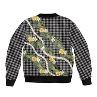 Aloha Puakenikeni Anthurium Pikake Lei Bomber Jacket Black Hawaiian Palaka Pattern