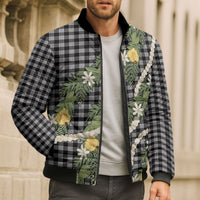 Aloha Puakenikeni Anthurium Pikake Lei Bomber Puffer Jacket Black Hawaiian Palaka Pattern