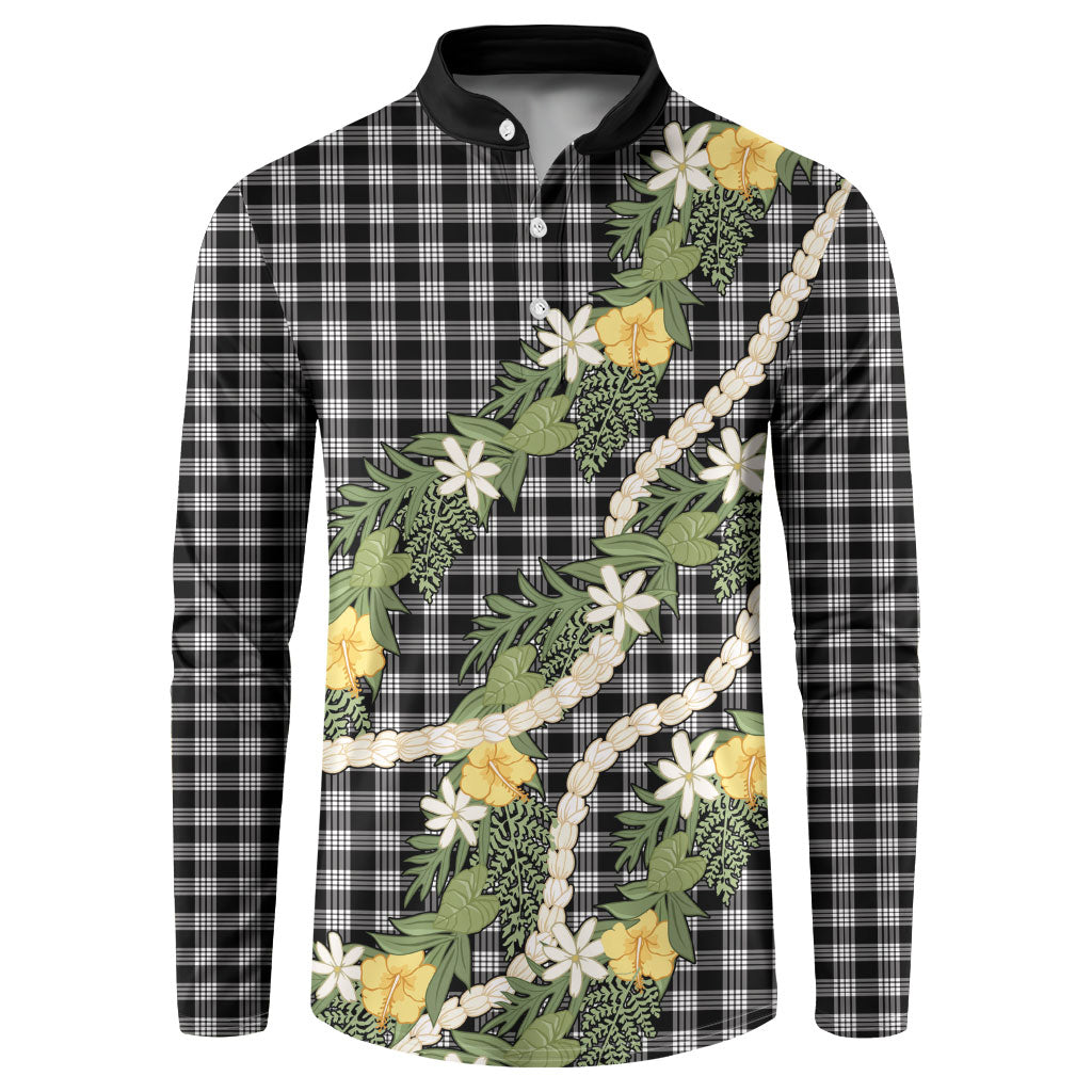 Aloha Puakenikeni Anthurium Pikake Lei Button Sweatshirt Black Hawaiian Palaka Pattern