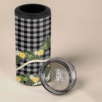 Aloha Puakenikeni Anthurium Pikake Lei 4 in 1 Can Cooler Tumbler Black Hawaiian Palaka Pattern