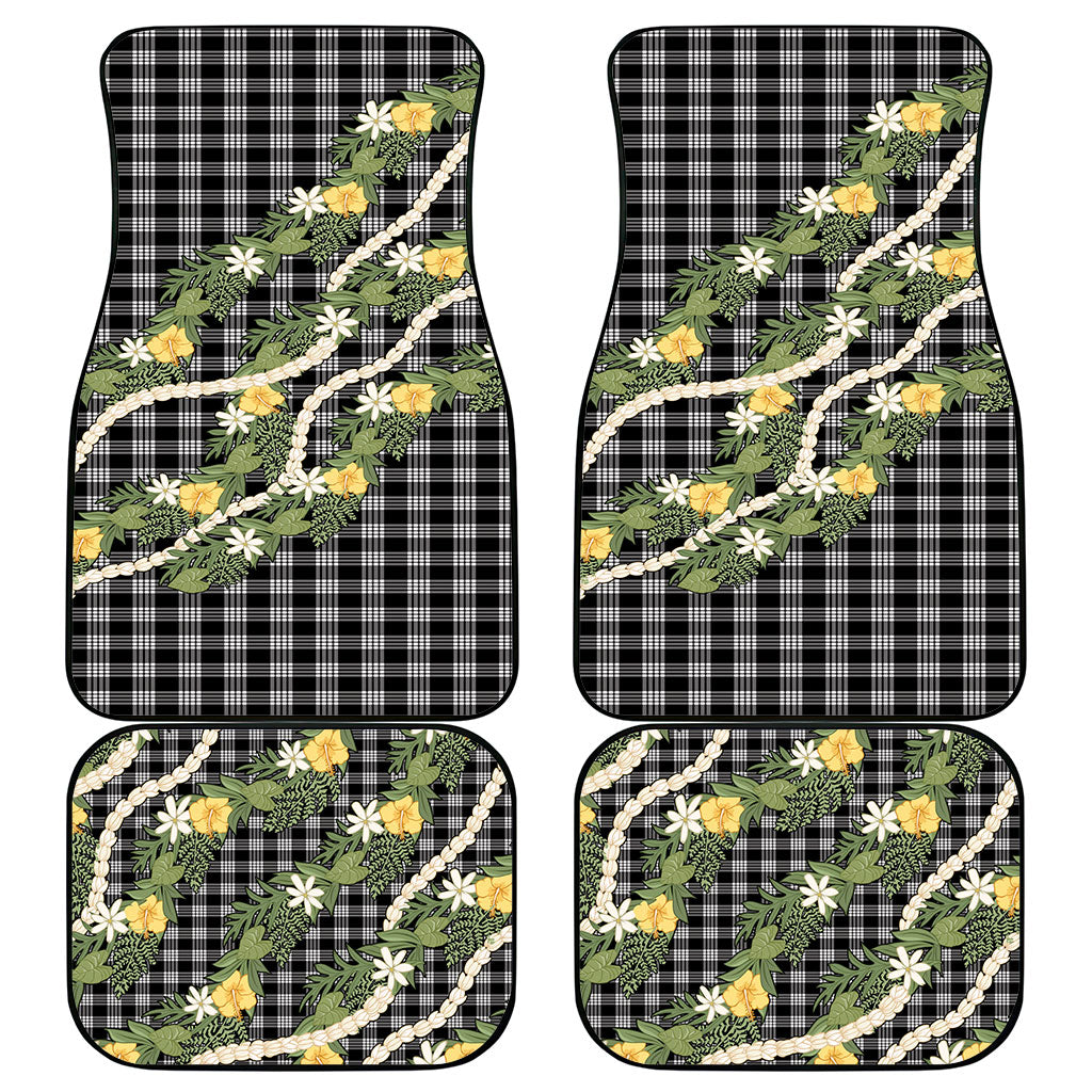 Aloha Puakenikeni Anthurium Pikake Lei Car Mats Black Hawaiian Palaka Pattern LT9 - Polynesian Pride