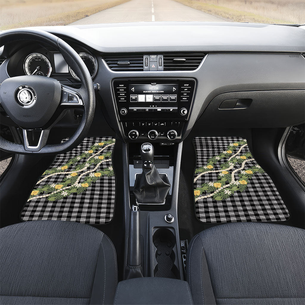 Aloha Puakenikeni Anthurium Pikake Lei Car Mats Black Hawaiian Palaka Pattern LT9 Set 2pcs - Front Black - Polynesian Pride