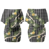 Aloha Puakenikeni Anthurium Pikake Lei Couples Matching Off Shoulder Short Dress and Long Sleeve Button Shirt Black Hawaiian Palaka Pattern LT9 - Polynesian Pride