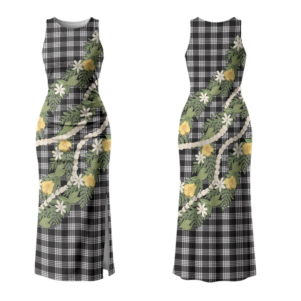 Aloha Puakenikeni Anthurium Pikake Lei Couples Matching Tank Maxi Dress and Hawaiian Shirt Black Hawaiian Palaka Pattern LT9 - Polynesian Pride