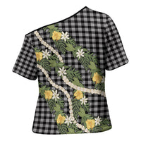 Aloha Puakenikeni Anthurium Pikake Lei Cross Shoulder Shirt Black Hawaiian Palaka Pattern LT9 - Polynesian Pride