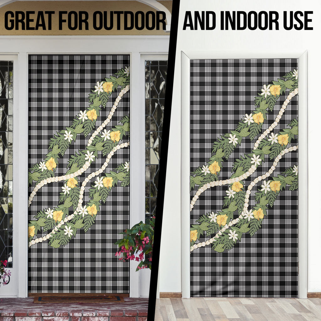 Aloha Puakenikeni Anthurium Pikake Lei Door Cover Black Hawaiian Palaka Pattern