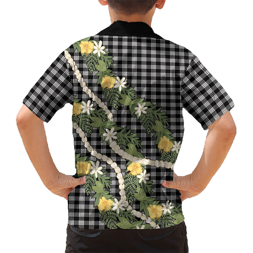 Aloha Puakenikeni Anthurium Pikake Lei Family Matching Off The Shoulder Long Sleeve Dress and Hawaiian Shirt Black Hawaiian Palaka Pattern LT9 - Polynesian Pride