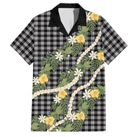 Aloha Puakenikeni Anthurium Pikake Lei Family Matching Off The Shoulder Long Sleeve Dress and Hawaiian Shirt Black Hawaiian Palaka Pattern LT9 Dad's Shirt - Short Sleeve Black - Polynesian Pride