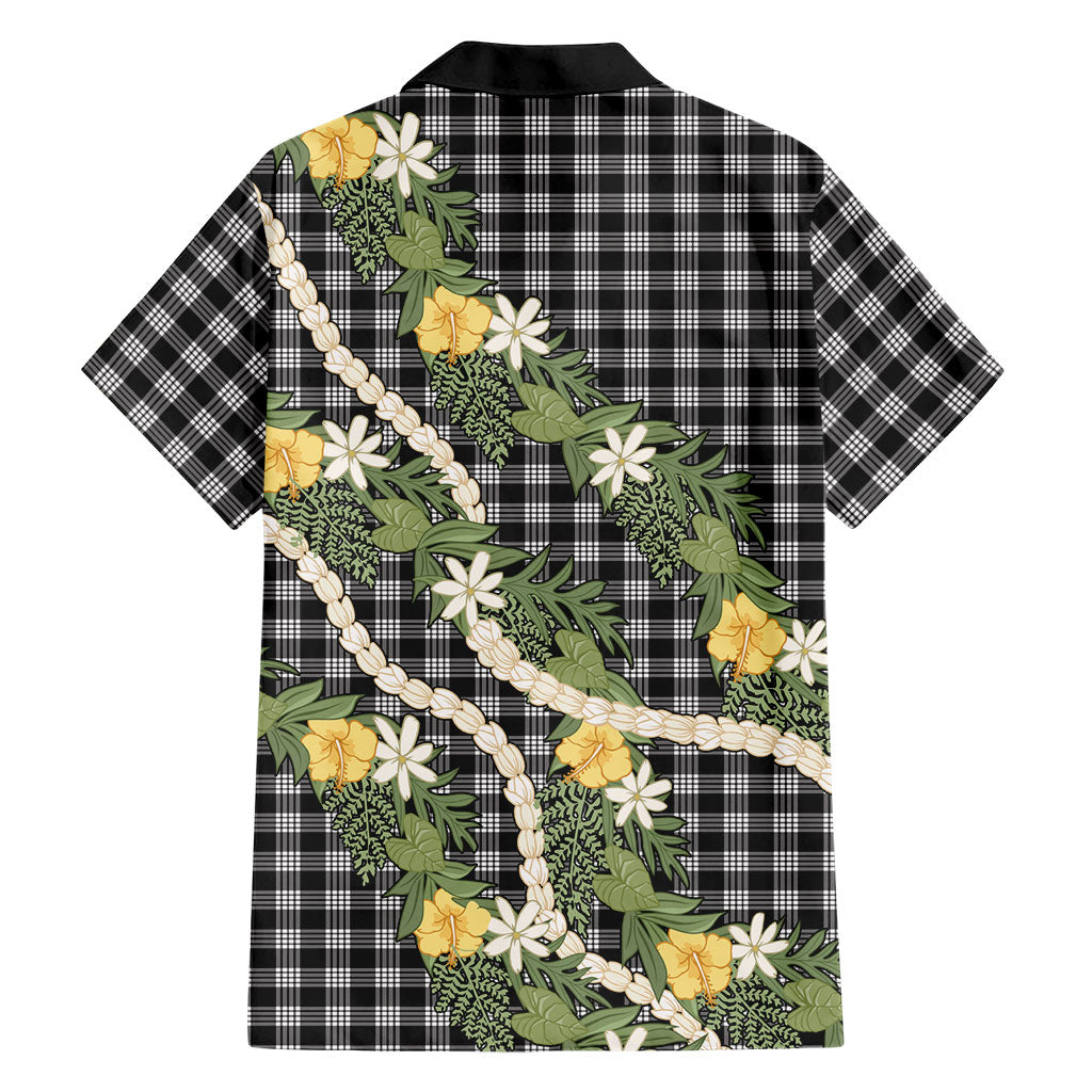 Aloha Puakenikeni Anthurium Pikake Lei Family Matching Off The Shoulder Long Sleeve Dress and Hawaiian Shirt Black Hawaiian Palaka Pattern LT9 - Polynesian Pride