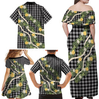 Aloha Puakenikeni Anthurium Pikake Lei Family Matching Off Shoulder Maxi Dress and Hawaiian Shirt Black Hawaiian Palaka Pattern LT9 - Polynesian Pride