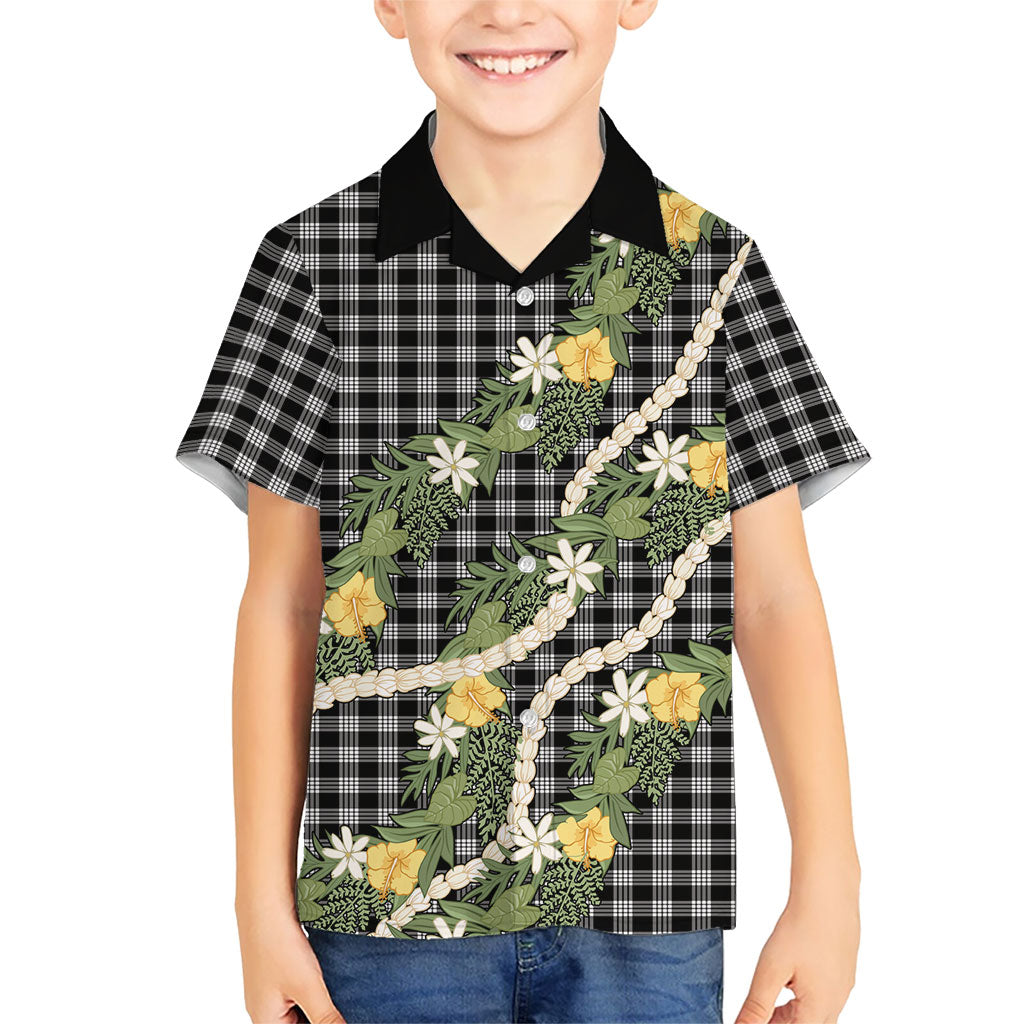 Aloha Puakenikeni Anthurium Pikake Lei Family Matching Off Shoulder Maxi Dress and Hawaiian Shirt Black Hawaiian Palaka Pattern LT9 Son's Shirt Black - Polynesian Pride