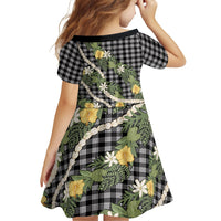 Aloha Puakenikeni Anthurium Pikake Lei Family Matching Off Shoulder Short Dress and Hawaiian Shirt Black Hawaiian Palaka Pattern LT9 - Polynesian Pride