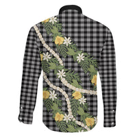 Aloha Puakenikeni Anthurium Pikake Lei Family Matching Off Shoulder Short Dress and Hawaiian Shirt Black Hawaiian Palaka Pattern LT9 - Polynesian Pride