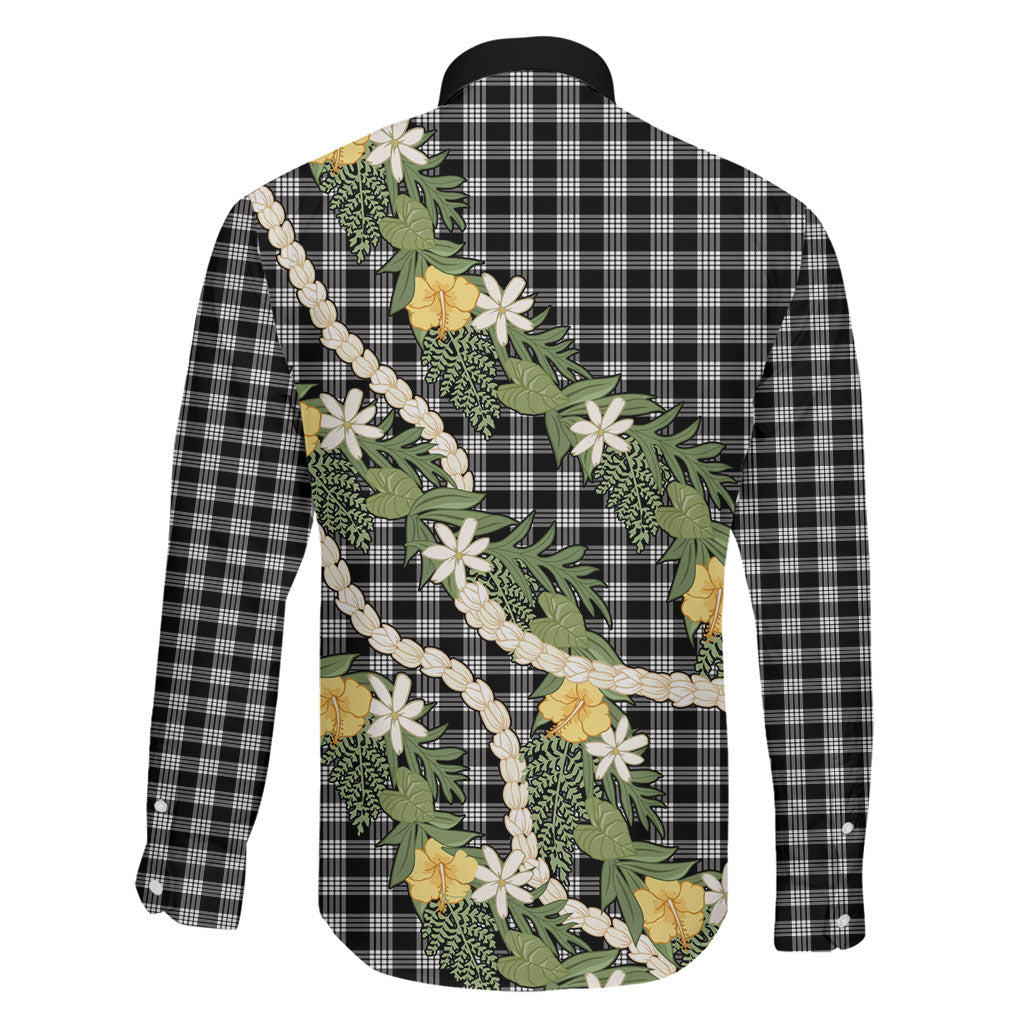 Aloha Puakenikeni Anthurium Pikake Lei Family Matching Short Sleeve Bodycon Dress and Hawaiian Shirt Black Hawaiian Palaka Pattern LT9 - Polynesian Pride