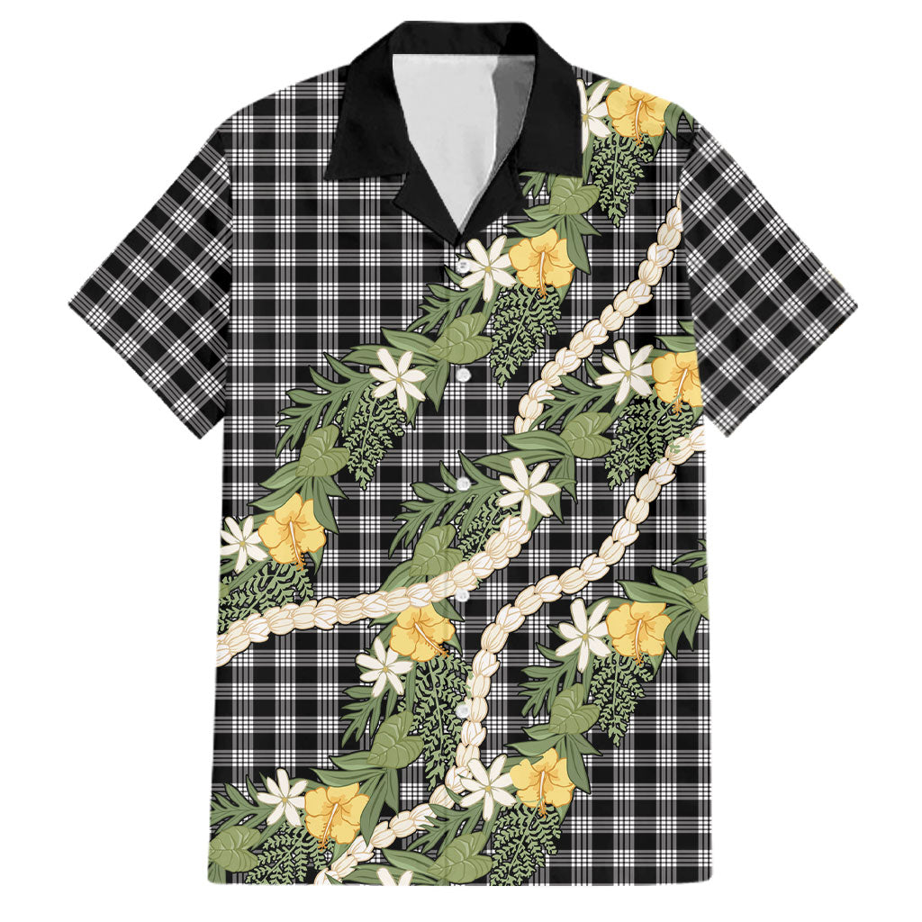 Aloha Puakenikeni Anthurium Pikake Lei Family Matching Summer Maxi Dress and Hawaiian Shirt Black Hawaiian Palaka Pattern LT9 Dad's Shirt - Short Sleeve Black - Polynesian Pride
