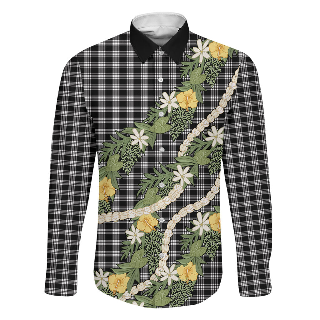 Aloha Puakenikeni Anthurium Pikake Lei Family Matching Tank Maxi Dress and Hawaiian Shirt Black Hawaiian Palaka Pattern LT9 Dad's Shirt - Long Sleeve Black - Polynesian Pride