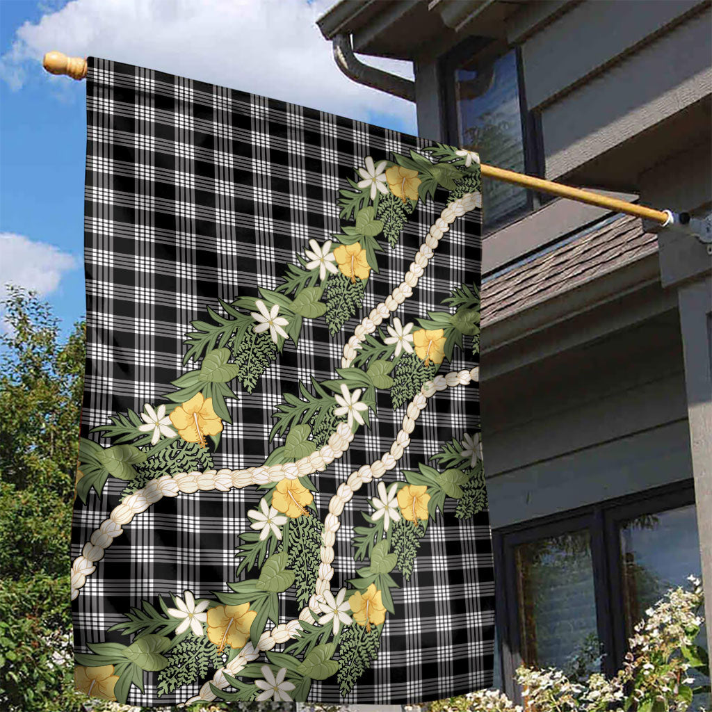 Aloha Puakenikeni Anthurium Pikake Lei Garden Flag Black Hawaiian Palaka Pattern LT9 - Polynesian Pride