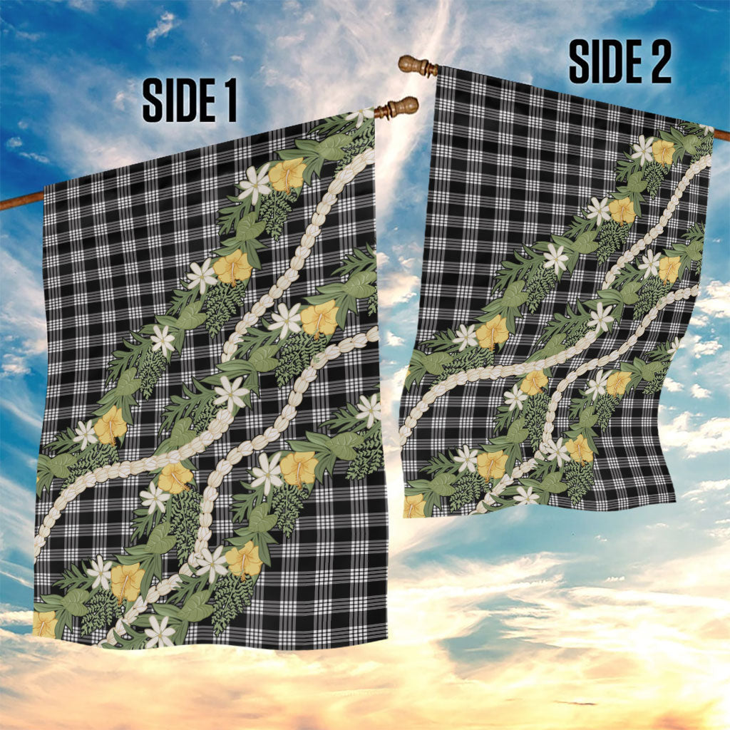 Aloha Puakenikeni Anthurium Pikake Lei Garden Flag Black Hawaiian Palaka Pattern LT9 - Polynesian Pride