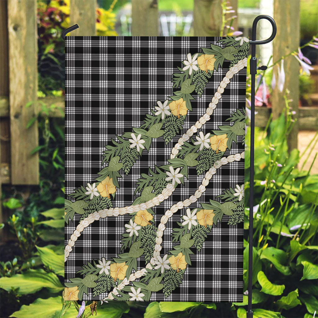 Aloha Puakenikeni Anthurium Pikake Lei Garden Flag Black Hawaiian Palaka Pattern LT9 Garden Flag Black - Polynesian Pride