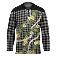 Aloha Puakenikeni Anthurium Pikake Lei Hockey Jersey Black Hawaiian Palaka Pattern LT9 Unisex Black - Polynesian Pride
