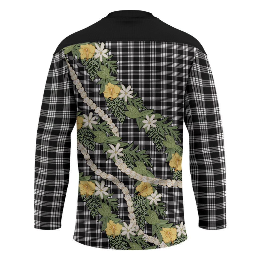 Aloha Puakenikeni Anthurium Pikake Lei Hockey Jersey Black Hawaiian Palaka Pattern LT9 - Polynesian Pride
