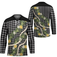 Aloha Puakenikeni Anthurium Pikake Lei Hockey Jersey Black Hawaiian Palaka Pattern LT9 - Polynesian Pride