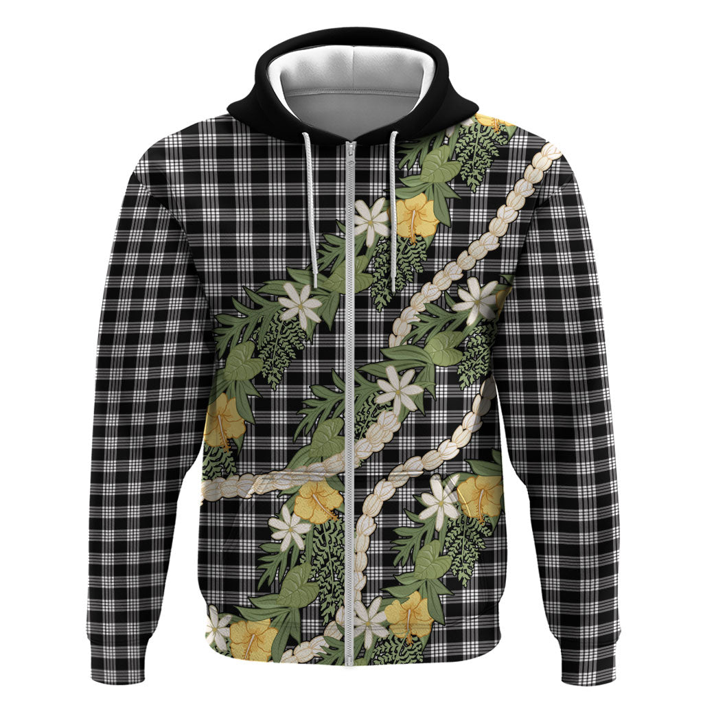 Aloha Puakenikeni Anthurium Pikake Lei Hoodie Black Hawaiian Palaka Pattern