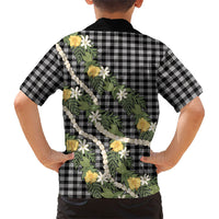 Aloha Puakenikeni Anthurium Pikake Lei Kid Hawaiian Shirt Black Hawaiian Palaka Pattern