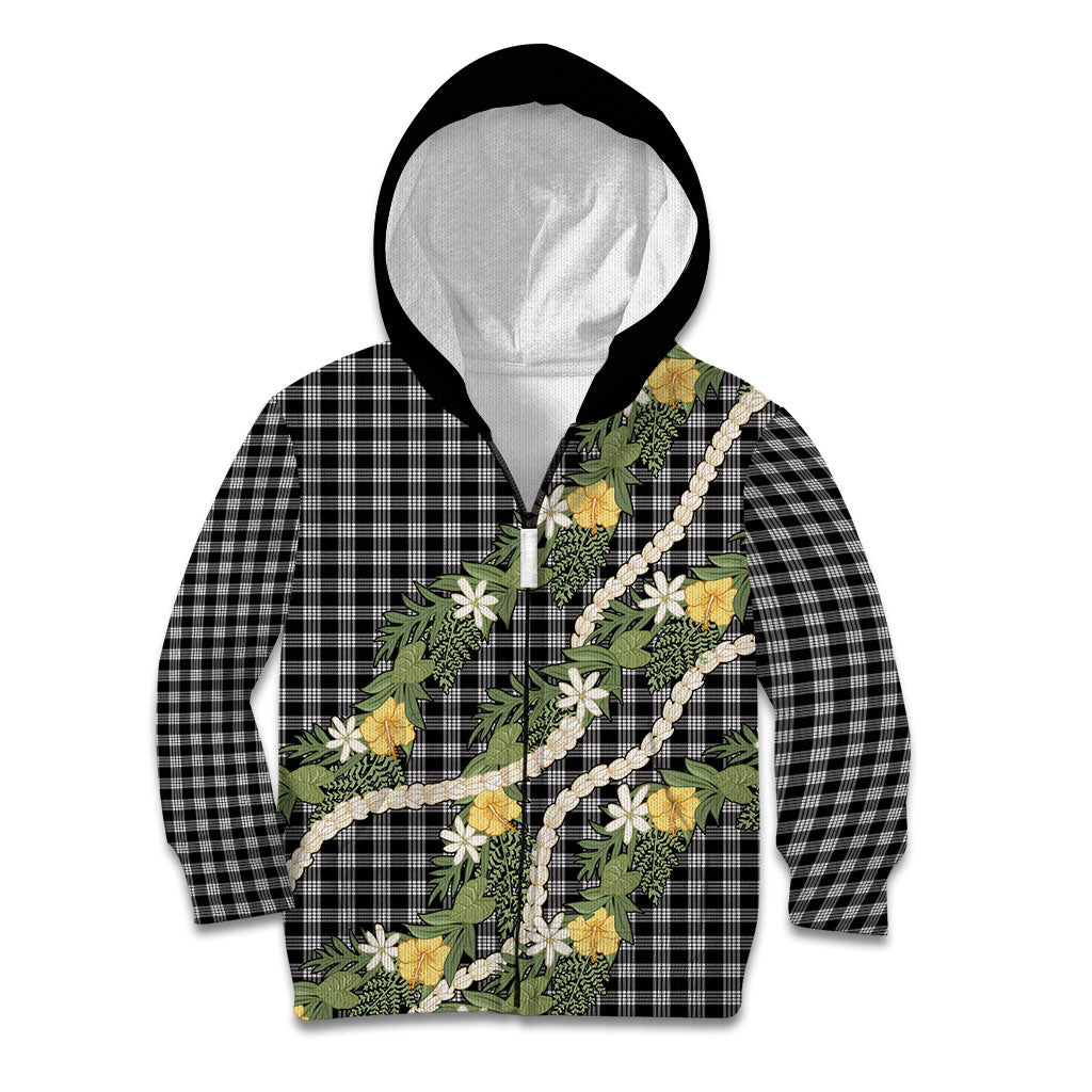Aloha Puakenikeni Anthurium Pikake Lei Kid Hoodie Black Hawaiian Palaka Pattern