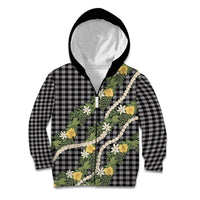 Aloha Puakenikeni Anthurium Pikake Lei Kid Hoodie Black Hawaiian Palaka Pattern