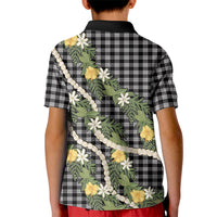 Aloha Puakenikeni Anthurium Pikake Lei Kid Polo Shirt Black Hawaiian Palaka Pattern