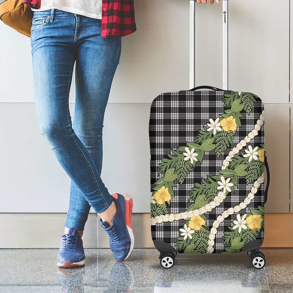 Aloha Puakenikeni Anthurium Pikake Lei Luggage Cover Black Hawaiian Palaka Pattern