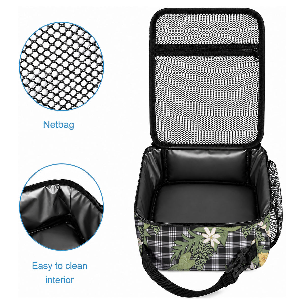 Aloha Puakenikeni Anthurium Pikake Lei Lunch Bag Black Hawaiian Palaka Pattern LT9 - Polynesian Pride