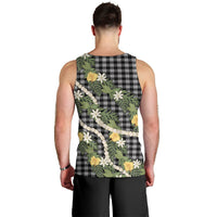 Aloha Puakenikeni Anthurium Pikake Lei Men Tank Top Black Hawaiian Palaka Pattern