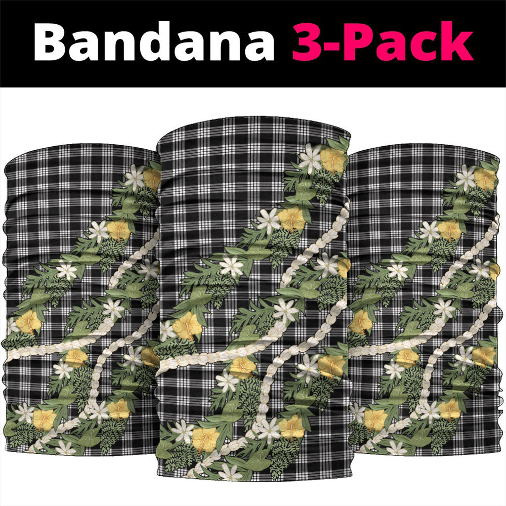 Aloha Puakenikeni Anthurium Pikake Lei Neck Gaiter Black Hawaiian Palaka Pattern