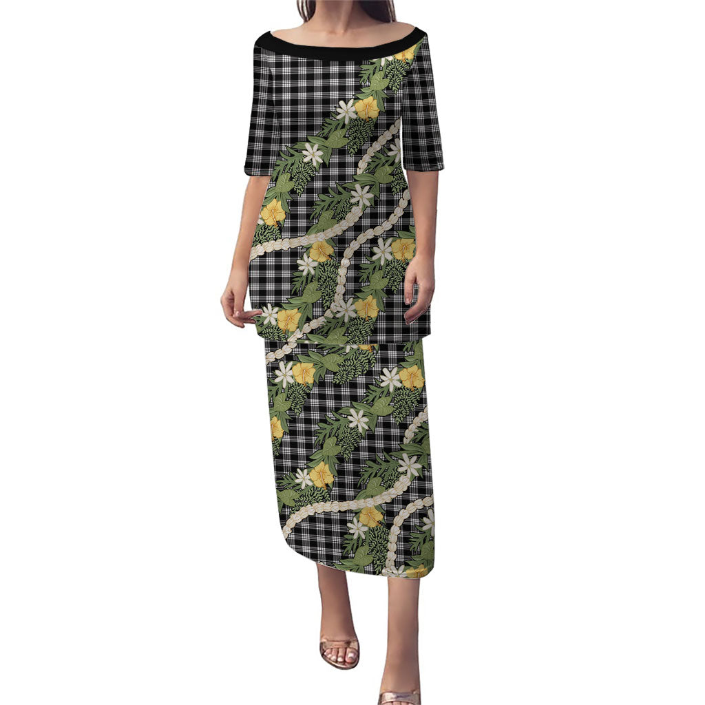 Aloha Puakenikeni Anthurium Pikake Lei Puletasi Black Hawaiian Palaka Pattern