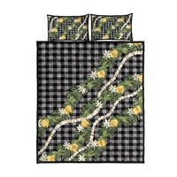 Aloha Puakenikeni Anthurium Pikake Lei Quilt Bed Set Black Hawaiian Palaka Pattern